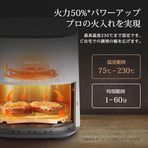 COSORI コソリ ノンフライヤー 4.7L 大容量 家庭用 電気 エアフライヤー 最高温230℃ 揚げ物 ポテト 惣菜 日本語レシピ付き タイマー 自動電源オフ PSE認証済み アイボリー CAF-L501-WJP 中間 画像