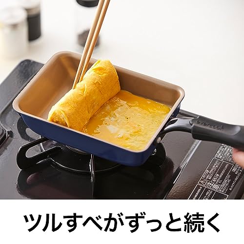 エバークック 卵焼き 13×18㎝ オール熱源対応(IH対応) 【500日保証】 こげつきにくいフライパン PFOA PFOS フリー ネイビー ドウシシャ 最後 画像