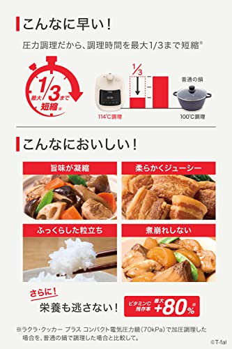 ティファール 電気圧力鍋 無水調理 3L 2～4人用 1台16役 独自の煮込み鍋 「ラクラ・クッカー プラス コンパクト」 時短 アイボリー CY353AJP 中間 画像