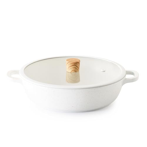 SENSARTE 両手鍋 28cm マーブルコート 卓上鍋 すき焼き鍋 IH対応 ガス対応 一品万能 焦げ付きにくい お手入れ簡単 ガラス蓋付 煮る 焼く 炒める 揚げる しゃぶしゃぶ カレー おでん 1枚目 画像