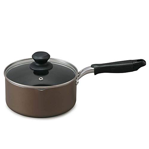 アイリスオーヤマ 片手鍋 18㎝ 鍋 蓋つき ガス火/IH対応 ガラス蓋付き ダイヤモンドコート 長持ち こびりつきにくい お手入れ簡単 ブラウン DIS-P18 1枚目 画像