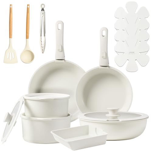 CAROTE カローテ フライパン セット 19点 IH対応 ガス火対応 PFOAなどの有害物質不使用 5層構造 軽量 取っ手のとれる マーブルコート くっつきにくい 鍋セット 卵焼き器 洗いやすい オーブン対応 ベージュ 一年保証 「アイスクリーム」シリーズ 1枚目 画像