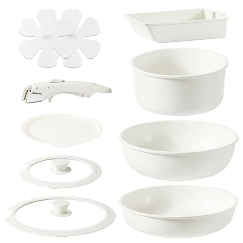 CAROTE カローテ フライパン セット 10点 IH·ガス火対応 PFOA PFOS フリー 5層構造 軽量 取っ手のとれる 卵焼き フライパン マーブルコート スルスルすべる こびりつきにくい 鍋セット お手入れが簡単 新生活応援 オーブン対応 ベージュ 一年保証 「アイスクリーム」シリーズ 1枚目 画像