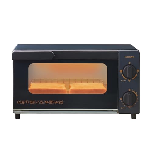 コイズミ オーブントースター 2枚焼き タイマー15分 温度調節3段階 トレー付き お手入れカンタン 1000W ブラック KOS-1032/K 1枚目 画像