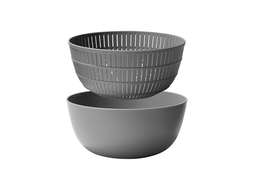 ライクイット ( like-it ) ざる ボウル 樹脂製 Colander&Bowl 米とぎにも使える ザルとボール Ф22.7×高10.4cm ボウル:Ф23.7×高10.7cm グレー 日本製 水切り 湯切り可能 3.2L 1枚目 画像