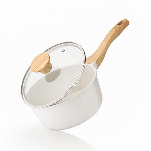 SENSARTE 片手鍋18cm IH/ガス対応 一人鍋 ラーメン鍋 ソースパン ミルクパン 焦げ付かない 小さ鍋 マーブルコート 有害物質不使用 洗いやすい 高熱効率 一年保証 ホワイト 1枚目 画像