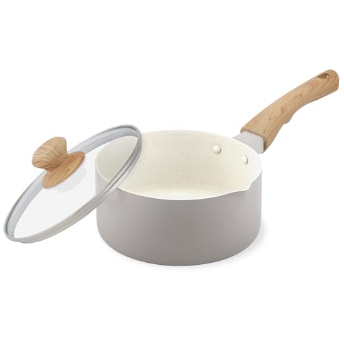 アイリスオーヤマ ナチュかる 片手なべ 18cm IH/ガス火対応 軽量 食材がくっつきにくいフッ素コーティング 内側は上品なマーブル模様 鍋 白 NTL-P18 パールグレー×アイボリー 1枚目 画像