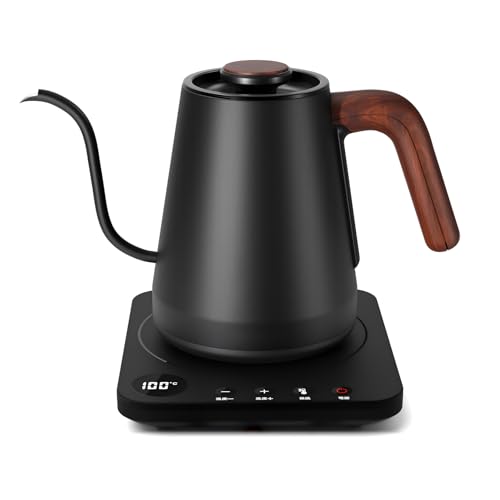 電気ケトル コーヒー HAGOOGI (ハゴオギ) ドリップケトル 1.0L 1200W コーヒーポット 温度調節 (1℃単位)/保温機能/空焚き防止/通知音オン・オフ/PSE認証済み 細口 紅茶 お茶 クリスマス 新年 プレゼント用 ドリップ ポット 木目調 キッチン用品 ブラック 1枚目 画像