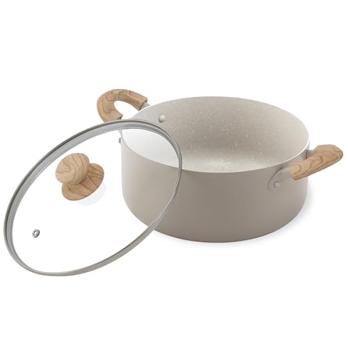 アイリスオーヤマ ナチュかる 両手なべ 24cm IH/ガス火対応 鍋 軽量 食材がくっつきにくいフッ素コーティング 内側は上品なマーブル模様 NTL-P24 グレイッシュモカ 1枚目 画像