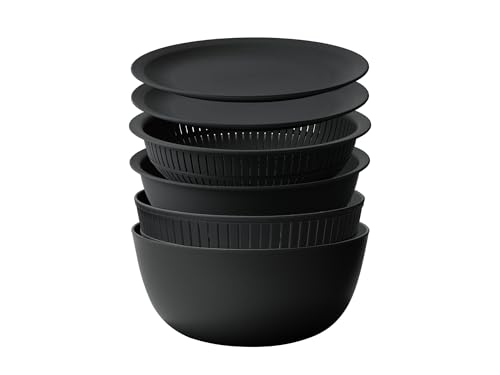 ライクイット (like-it) ざる ボウル 電子レンジ対応 Colander&Bowl 米とぎにも使える ザルとボール ブラック 6点セット 日本製 水切り 湯切り可能 耐熱ボウル 1枚目 画像