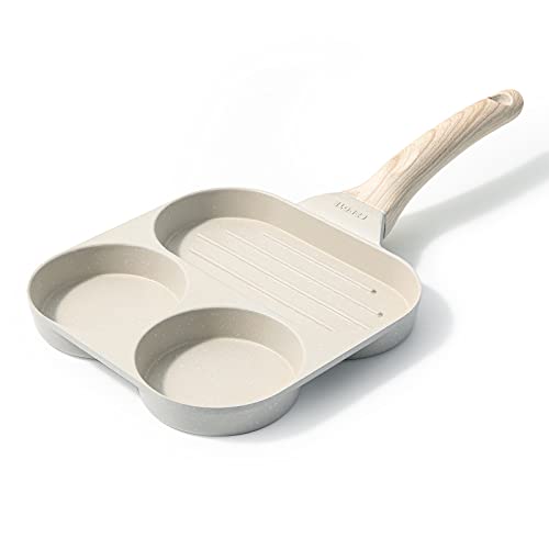 CAROTE カローテ 目玉焼きフライパン 仕切りパン 3in1 2つ穴円形フライパン IH対応 PFOA PFOS フリー くっつきにくい お手入れが簡単 朝食 お弁当 グレージュ 一年補償 Cosyシリーズ 1枚目 画像
