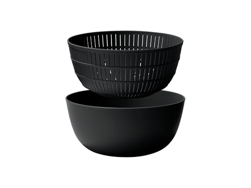 ライクイット (like-it) ざる ボウル 樹脂製 Colander&Bowl 米とぎにも使える ザルとボール Ф22.7×高10.4cm ボウル:Ф23.7×高10.7cm ブラック 日本製 水切り 湯切り可能 3.2L 1枚目 画像