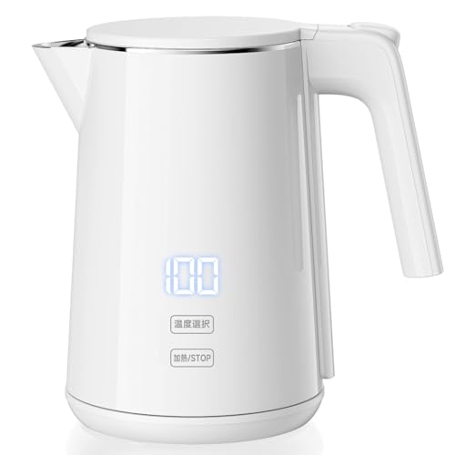 SSYFEI 電気ケトル 1.0L【1000W急速沸騰・デジタル温度表示】7段階温度調節 4時間保温 触れても熱くない二重構造 304ステンレス製 メモリー機能 空焚き防止 小型 お手入れ簡単 コーヒー・お茶・ミルクに最適 電気ポット ホワイト 1枚目 画像