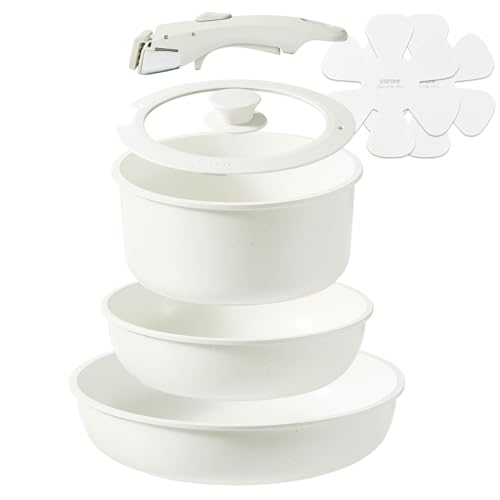 CAROTE カローテ フライパン セット 5点+2点収納マット IH·ガス火対応 PFOA PFOS フリー 5層構造 軽量 取っ手のとれる フライパン 20cm 26cm 鍋18cm マーブルコート 鍋セット スルスルすべる くっつきにくい 新生活応援 一人暮らし お手入れが簡単 オーブン対応 一年保証 ベージュ 「アイスクリーム」シリーズ 1枚目 画像