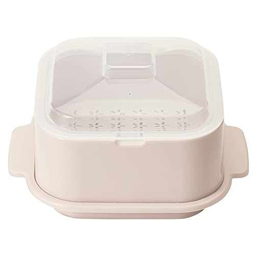 アンドエヌイー(&NE) クッキングスチーマー recopo ピンク 幅18.3cm×奥行15.3cm×高さ10.6cm 蒸し器 日本製 電子レンジ 食洗機 対応 抗菌加工 耐熱 簡単 蒸し料理 角型 小型 一人用 NSS-234-PK 1枚目 画像