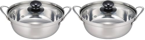 カクセー(Kakusee) 卓上 こぶり鍋 18cm 1~2人用 サビにくい ステンレス製 両手鍋 ガラス蓋付き 小さめ 軽量 ガスコンロ IH対応 四季彩 FSC-01 シルバー (× 2) 1枚目 画像