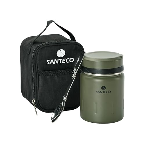 SANTECO 真空断熱 スープジャー 500ml 広口 保温保冷 ランチジャー保温弁当箱 スプーン 専用バッグ付 オシャレ 男女兼用 ピクニック 部活用 (ブロンズグリーン) 1枚目 画像