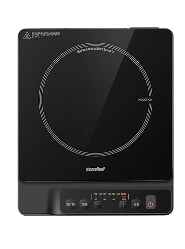 COMFEE' クッキングヒーター IHコンロ 薄型 1400ワット 卓上 小型 3種メニュー 火力調整6段階 揚げ物 3段保温 炒め料理 一人暮らし 二人暮らし ブラック 1枚目 画像