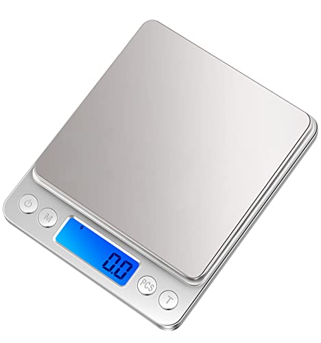 【Amazon限定ブランド】Imtykee デジタルスケール キッチンスケール 0.1g単位 電子スケール クッキングスケール 精密電子はかり 計量器 電子天秤 0.5gから3.0kgまで コンパクト 計量可能風袋引き機能 オートオフ機能 多用途超小型 シルバー 1枚目 画像