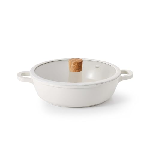 SENSARTE 両手鍋 24cm セラミック IH対応 ガス対応 卓上鍋 すき焼き鍋 一品万能 煮る 焼く 炒める 揚げる 焦げ付きにくい お手入れ簡単 ガラス蓋付 しゃぶしゃぶ カレー おでん 1枚目 画像