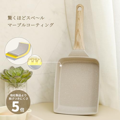 CAROTE カローテ 卵焼き フライパン 14*18cm IH・ガス火対応 PFOA PFOS フリー 卵焼き器 マーブルコート スルスルすべる くっつきにくい お手入れが簡単 グレージュ 一年補償 cosy（14*18cm） 中間 画像