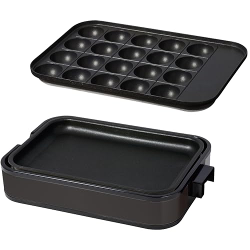 [山善] ホットプレート 一人暮らし 二人暮らし 2WAY (たこ焼きプレート 20穴 / 平面プレート) 小型 着脱式 フッ素コーティング 温度調節 ブラック YHA-W102(B) 1枚目 画像