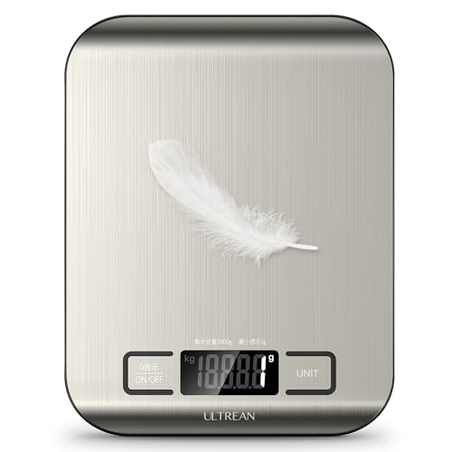 Ultrean キッチンスケール 5kg デジタル はかり 表面防水 1g単位 LCD ディスプレイ 電子 測り 計量器 料理 調理 お菓子作り 薄い 風袋引き機能（電池付属） 1枚目 画像