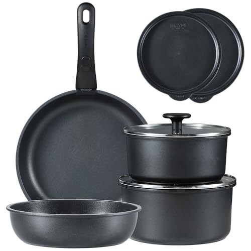 CAROTE カローテ フライパン セット 9点 鍋セット PFOA PFOS フリ 一年保証 IH&ガス火対応 洗練されデザイン 軽量 コンパクト収納 取っ手のとれる チタンコート こびりつかずにお手入れ簡単 黒 ブラック 1枚目 画像