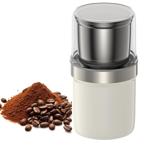 BESROY コーヒーミル 電動 カッター コーヒーミル 電動コーヒーミル 粉末 コーヒー豆 ひき機 水洗い可能 豆挽き/緑茶/山椒/唐辛子/胡椒/山椒/調味料/穀物を挽く 一台多役 掃除ブラシ付 お手入れ簡単（ホワイト） 1枚目 画像