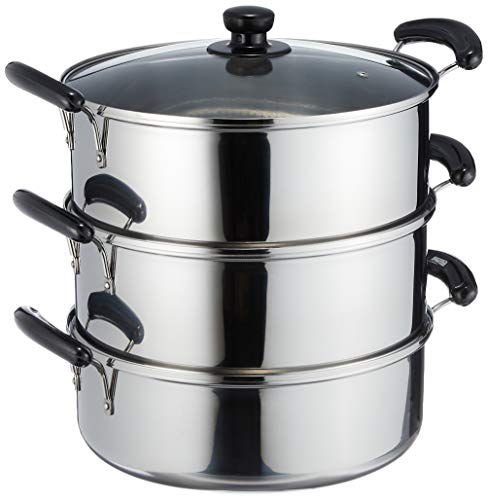 パール金属(PEARL METAL) ワコートレーディング だんらん ステンレス製 ガラス 蓋 付3段 蒸し器 30cm(目皿付) H-4693 1枚目 画像