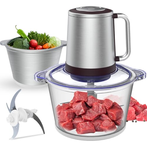 フードプロセッサー【1.2L大容量 & 2種類ボウル】みじん切り器 500Wハイパワー ステンレス4枚刃 氷も砕ける ブレンダー 離乳食 電動 挽肉 みじん切り フードミキサー 家庭用 水洗い可能 フードチョッパー 2段階スピード チョッパー 肉挽き/野菜切り/離乳食作り 1台多役 省スペース 調理家電 コンパクト 過熱過保護 負荷保護 軽量 お手入れ簡単 1枚目 画像