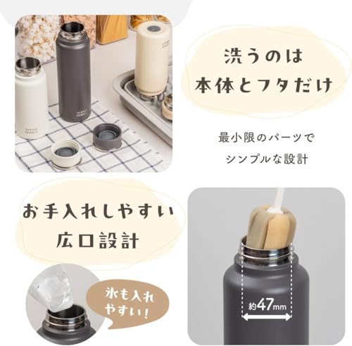 アトラス 水筒 1000ml 保冷 保温 真空断熱 ステンレス パッキン一体型 ハンドル付き シームレス スクリューボトル 直飲み 洗いやすい お手入れ楽 アウトドア WENS ウェンズ グレー 白湯 AWSL-1000GY 中間 画像
