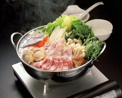カクセー(Kakusee) 卓上鍋 ちゃんこ鍋 26cm 4~6名用 両手鍋 ガスコンロ HI対応 軽量 ガラス蓋 ステンレス製 サビにくい 四季彩 しきさい FSC-07 シルバー 中間 画像