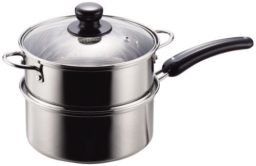 パール金属 NEWだんらん ステンレス製 ガラス蓋付片手2段蒸し器 18cm H-5874 1枚目 画像