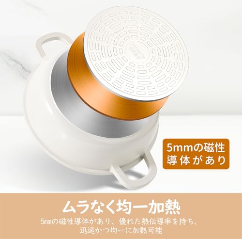 SENSARTE 両手鍋 24cm セラミック IH対応 ガス対応 卓上鍋 すき焼き鍋 一品万能 煮る 焼く 炒める 揚げる 焦げ付きにくい お手入れ簡単 ガラス蓋付 しゃぶしゃぶ カレー おでん 中間 画像