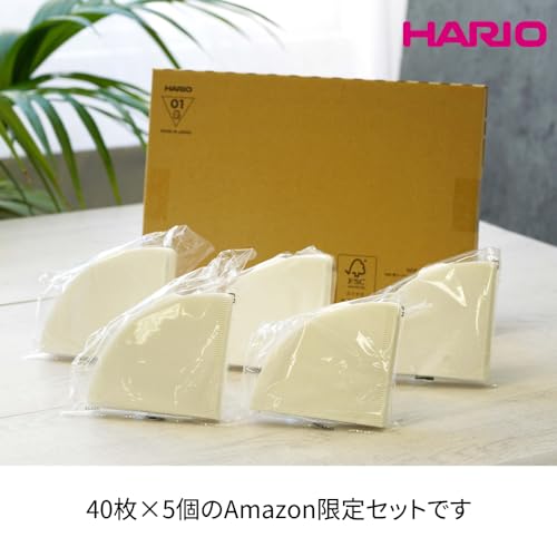 【Amazon.co.jp 限定】HARIO(ハリオ) V60 コーヒーフィルター 1~2杯用 200枚入り 40枚×5個セット Amazonオリジナルセット 日本製 FSC認証製品 ペーパー 01 W ホワイト VCF-01-40W-5S-AZ＋ 最後 画像