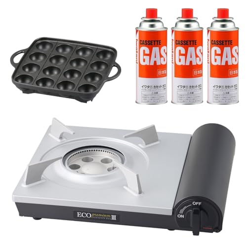 【セット買い】Iwatani イワタニ 岩谷 カセットガス エコプレミアムIII CB-EPR-3-B + たこ焼きプレート CB-A-TKP + カセットガス CB缶 3P セット 1枚目 画像