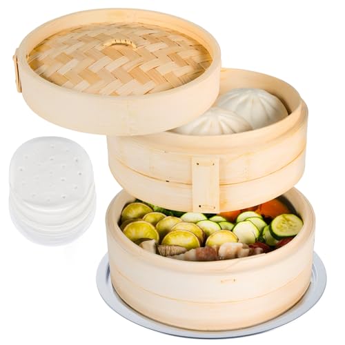 【買い足し不要ですぐに始められる】 atRise せいろ蒸し器 フルセット [蒸し板/ 蒸しシート50枚/調整輪] 蒸篭 ふっくら蒸し料理 ヘルシー調理 (24cm蒸し板付き) 1枚目 画像