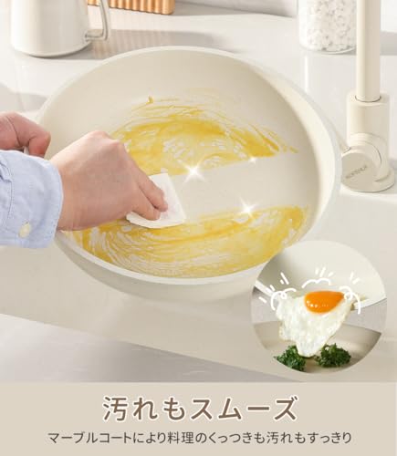 CAROTE カローテ フライパン セット 19点 IH対応 ガス火対応 PFOAなどの有害物質不使用 5層構造 軽量 取っ手のとれる マーブルコート くっつきにくい 鍋セット 卵焼き器 洗いやすい オーブン対応 ベージュ 一年保証 「アイスクリーム」シリーズ 中間 画像