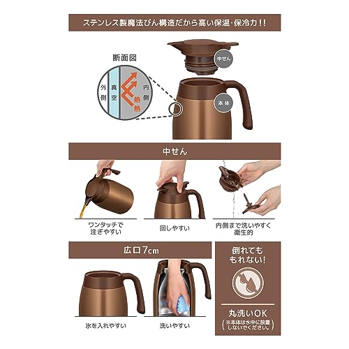 サーモス ステンレスポット 2L ブラウンゴールド 保温ポット 卓上ポット 魔法びん構造 保温保冷 TTB-2001 BWG 中間 画像