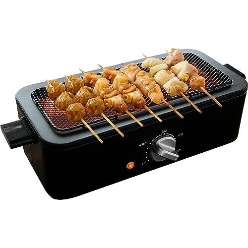 [山善] 焼き鳥焼き器 減煙 電気七輪 卓上 焼き鳥 焼肉 ひとり占めグリル 焼鳥コンロ 網焼き 家庭用 無段階火力調節 油ハネ削減 ブラック ESR-Q100(B) 1枚目 画像