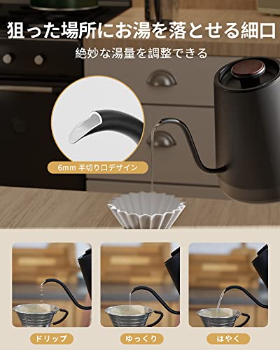 電気ケトル コーヒー HAGOOGI (ハゴオギ) ドリップケトル 1.0L 1200W コーヒーポット 温度調節 (1℃単位)/保温機能/空焚き防止/通知音オン・オフ/PSE認証済み 細口 紅茶 お茶 クリスマス 新年 プレゼント用 ドリップ ポット 木目調 キッチン用品 ブラック 中間 画像