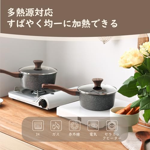SENSARTE 片手鍋18cm IH/ガス対応 一人鍋 ラーメン鍋 ソースパン ミルクパン 焦げ付かない 小さ鍋 マーブルコート 有害物質不使用 洗いやすい 高熱効率 一年保証 グレー 中間 画像