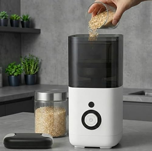 【5合対応】atRise 精米機 コンパクト スリム デザイン 幅15cm 省スペース 米ぬか活用 ホワイト 1枚目 画像