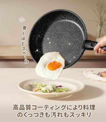 CAROTE カローテ フライパン セット 12点 IH·ガス火対応 PFOAなどの有害物質不使用 プロ仕様 5層構造 軽量 取っ手のとれる マーブルコート スルスルすべる くっつきにくい 鍋セット お手入れが簡単 オーブン対応 新生活応援 一年保証 黒 ブラック EWシリーズ 中間 画像