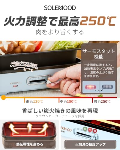SOLEMOOD コンパクトホットプレート グリル鍋 着脱式プレート 温度調節機能付き 洗いやすい おしゃれ かわいい 1000W高出力 プレート選択可能 1~4人用 小型 ひとり暮らし にも (プレート3種(平面・たこ焼き・鍋)-グリーン) 中間 画像