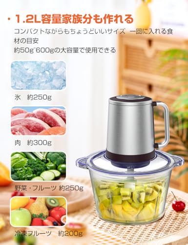 フードプロセッサー【1.2L大容量 & 2種類ボウル】みじん切り器 500Wハイパワー ステンレス4枚刃 氷も砕ける ブレンダー 離乳食 電動 挽肉 みじん切り フードミキサー 家庭用 水洗い可能 フードチョッパー 2段階スピード チョッパー 肉挽き/野菜切り/離乳食作り 1台多役 省スペース 調理家電 コンパクト 過熱過保護 負荷保護 軽量 お手入れ簡単 中間 画像