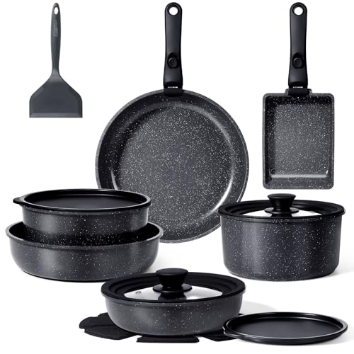 GiPP セラミックコーティング フライパン セット 17点 IH・ガス火対応 フッ素不使用 体に害のない くっつきにくい 鍋セット 取っ手が取れる 卵焼き器 お手入れ簡単 食洗機対応 オーブン対応 PTFE PFOA PFOS フリー【一年保証】グレー(B) 1枚目 画像