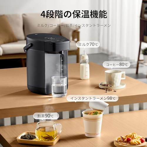COMFEE' 電気ポット 電動お湯ポット 3L マイコン 保温温度調整 安全ロック 湯量選択 機能 省エネ インディゴグレー 中間 画像