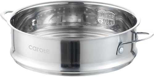CAROTE カローテ せいろ蒸し器 28cm ステンレス 重ねて使える フライパン用せいろ 蒸篭 セイロ 蒸し料理 ガス火・IH対応 洗いやすい 食洗機対応 蓋なし 304食品グレードステンレス 両手鍋用せいろ 握りやすい取っ手があり 一年保証 1枚目 画像